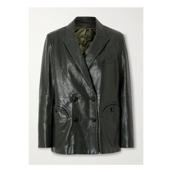 블레이즈밀라노 에메라 더블 브레스트 스네이크 이펙트 가죽 블레이저 그린 46376663162897711