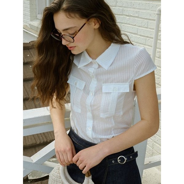 [리퍼브][S/M SIZE] 스트라이프 시스루 슬림 셔츠 ( 2 colors )