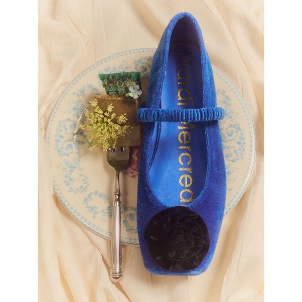 [단독]MARYJANE FLAT ROSE VELVET_BLUE BLACK