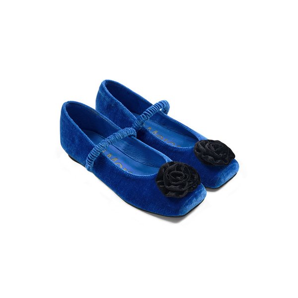 [단독]MARYJANE FLAT ROSE VELVET_BLUE BLACK