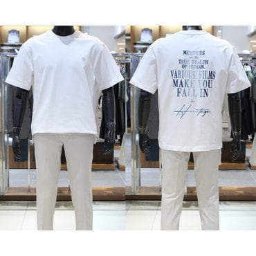 바쏘 homme 25 NEW VIA BASSO 세미오버핏 자수 레터링 포인트 데일리 라운드 티셔츠 화이트