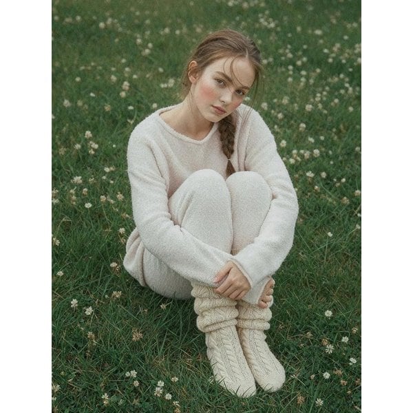 플러피 보트넥 수면잠옷 세트 베이지