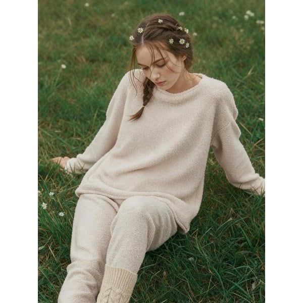 플러피 보트넥 수면잠옷 세트 베이지