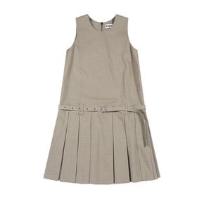 Belted pleats mini dress (Beige)