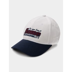 Two-Tone Racing Lettering Logo Embroidery Coloring Cotton Ball Cap Hat [Navy]