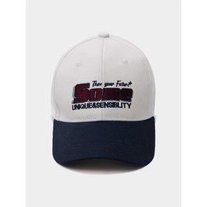 Two-Tone Racing Lettering Logo Embroidery Coloring Cotton Ball Cap Hat [Navy]