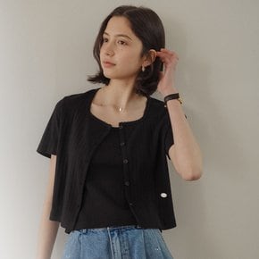 Sleeveless set half sleeve eyelet cardigan_Black