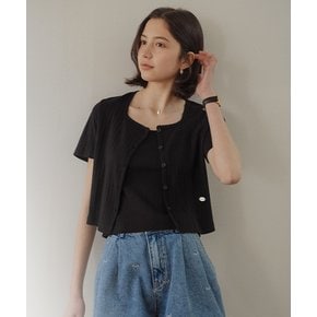 Sleeveless set half sleeve eyelet cardigan_Black