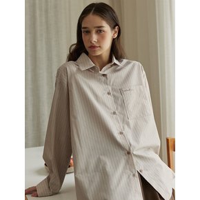 Over fit stripe ad embroidery shirts - beige