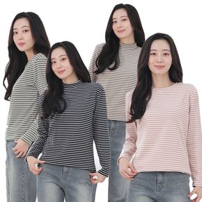 여성 양면기모 스트라이프 단가라 라운드 반목 티셔츠 [WFFY3CI]..
