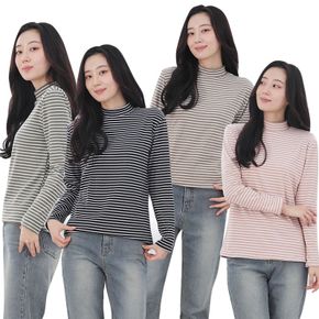여성 양면기모 스트라이프 단가라 라운드 반목 티셔츠 [WFFY3CI]..