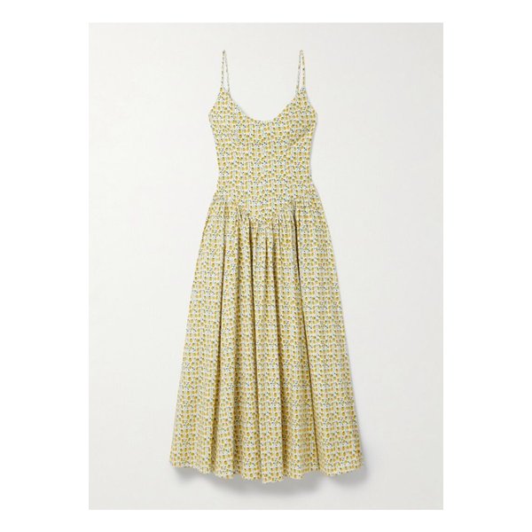 스타우드 데나 플리츠 프린트 코튼 혼방 포플린 맥시 드레스 파스텔 옐로 46376663162859600