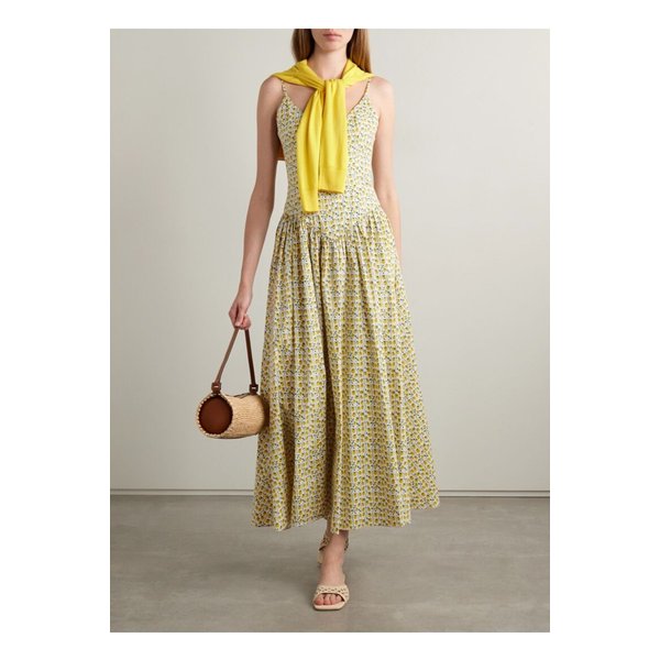스타우드 데나 플리츠 프린트 코튼 혼방 포플린 맥시 드레스 파스텔 옐로 46376663162859600