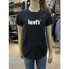 여성 포스터로고 반팔 티셔츠 블랙 173691771