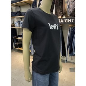 여성 포스터로고 반팔 티셔츠 블랙 173691771