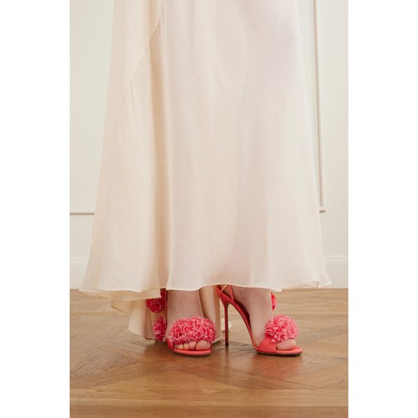 체리 키스 러플 쉬폰 가죽 트리밍 그로그랭 샌들 46376663163014310