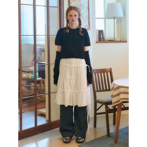 Wool Cable Crop Warmer Knit Top Set [Black]