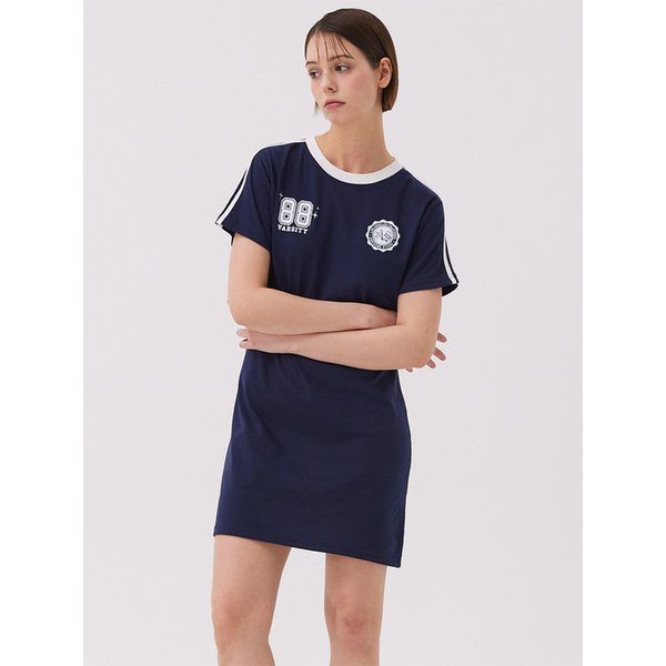 풋볼 라인 배색 원피스 네이비