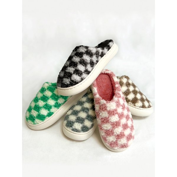 체커보드 극세사 털슬리퍼