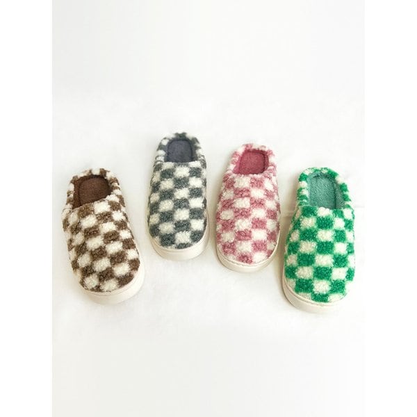 체커보드 극세사 털슬리퍼