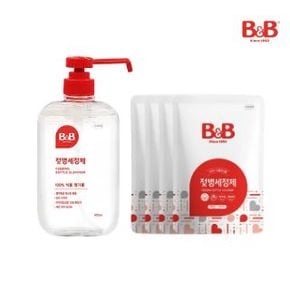 100%식품첨가물 젖병세정제 600ml 1개 + 리필 500ml x 4개