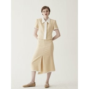 Color-block Summer Tweed Jacket -Beige