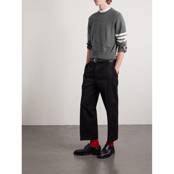 슬림핏 스트라이프 그로스그레인 트리밍 캐시미어 스웨터 4394988608685103