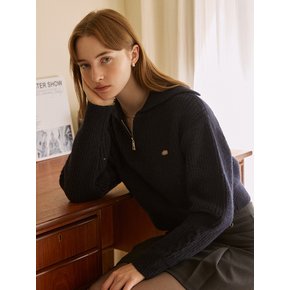 Twist sailor collar zip up knit - navy