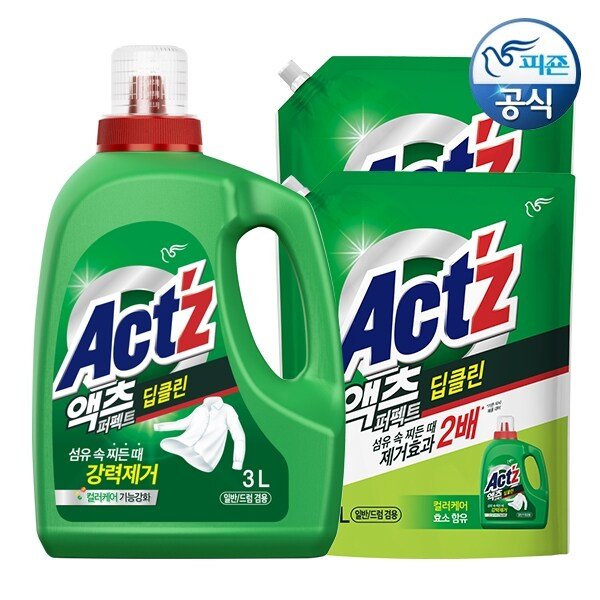 액츠 세탁세제 퍼펙트 딥클린 3L 용기+2.2L 리필 x 2개