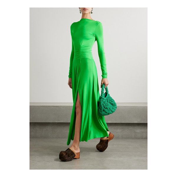 주름 스트레치 저지 맥시 드레스 그린 1647597344753340