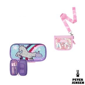 유니콘 스팽글 S 필통세트 바이올렛 +  리본 그라데이션 지갑 핑크   ( YF74AC53)