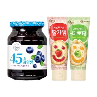  복음자리 45도 블루베리잼 +짜먹는 딸기잼 +사과버터잼 (총3개)