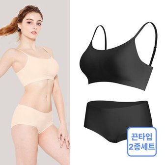  [하프클럽/라보라]라보라 심리스 퓨징 끈 스킨브라팬티 2종세트 BK 2A702