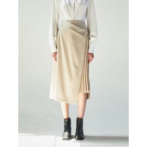 HALF PLEATED WRAP SKIRT_BEIGE