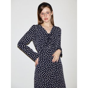 V-neck Shirring Midi Dress_Navy