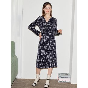 V-neck Shirring Midi Dress_Navy