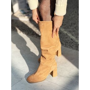 Suede Pop Long Boots - Camel Brown