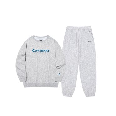 커버낫 키즈 어센틱 로고 레귤러핏 맨투맨&조거팬츠 멜란지 그레이 SET
