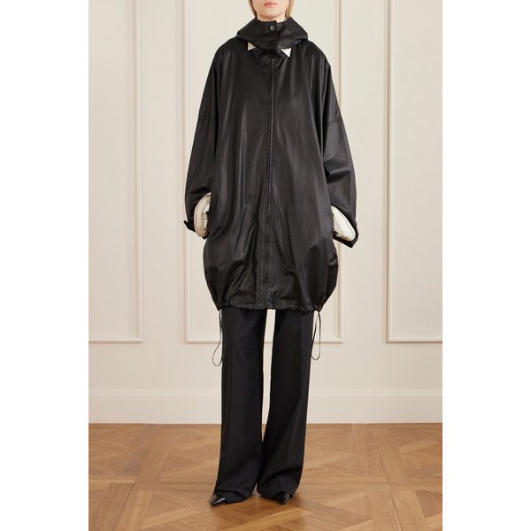 카산드르 가죽 후드 코트 블랙 46376663162973785