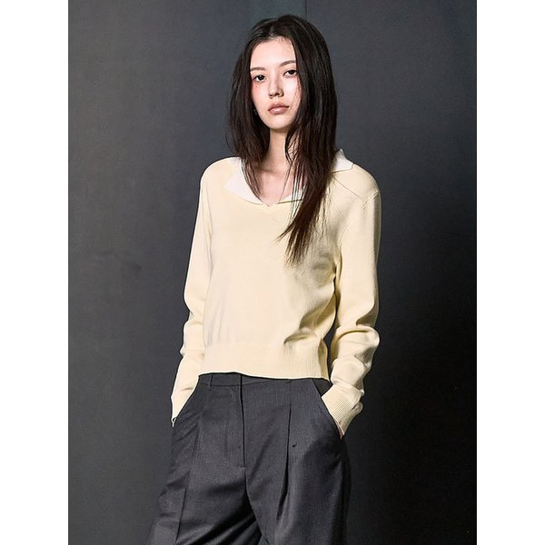 [Soft Cotton] Open Collar Knit Pullover  Lemon (KE6251M02F)