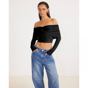 이스퀘어 4656686 SNDYS Madrid Off Shoulder Top - Black