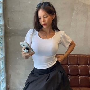 [1+1]  여자 글램룩 딱붙티 슬림핏 유넥 무지 파스텔 티셔츠
