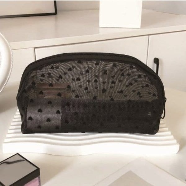 [옷자락] 여성용 러블리 하트무늬 곡선 반원형 미니 메쉬 파우치