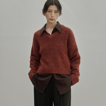 노이어 부클 브이넥 오버핏 스웨터 (레드)