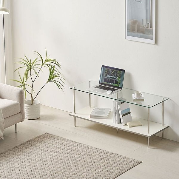 답답함 없는 인테리어 선반 거실장 120cm 2단(강화유리+목재) WB632 (착불)