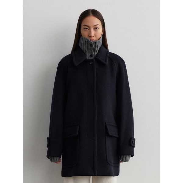 Wool pocket half coat _ navy