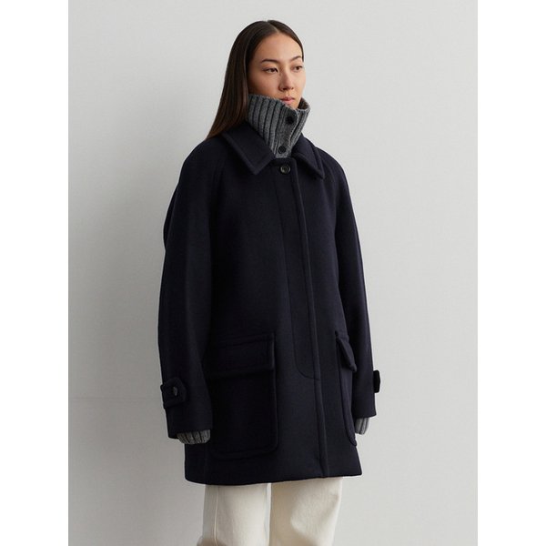 Wool pocket half coat _ navy