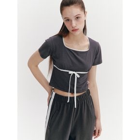 Lace Ribbon Shirring Top Charcoal