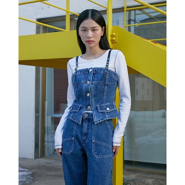 [시흥점] 여성 어깨 비죠 끈 포인트 데님 베스트  (ES1DV760)