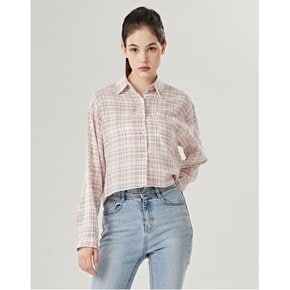 정상가:59,000원  체크 카라 버튼 크롭 데일리 긴팔 셔츠 (DO3BA003A)